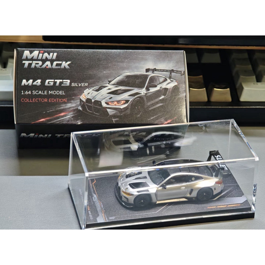 MINITRACK 1:64 BMW M4 GT3 Racing Car Model Diecast Metal Base Carbon Silver