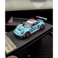 SR 1/64 Porsche 911 GT3R #14 Blue Racing with orange wheel Acrylic Diecast Model