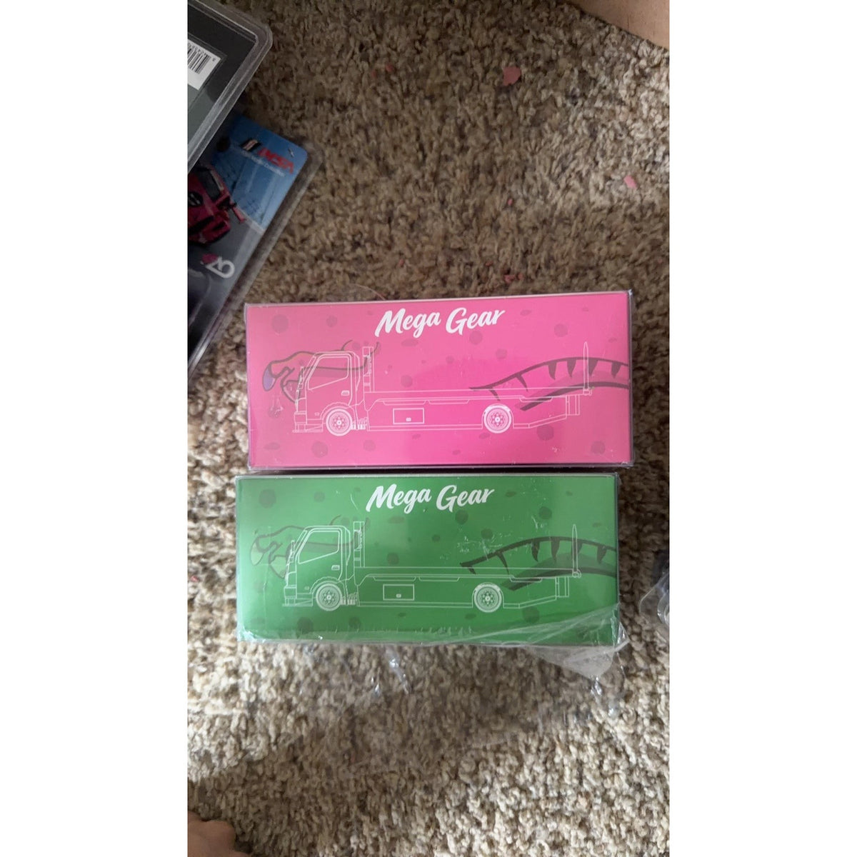 MG 1:64 H300 Custom Tow Flatbed Truck Dinosaur Model Diecast Metal pink US SHIP!