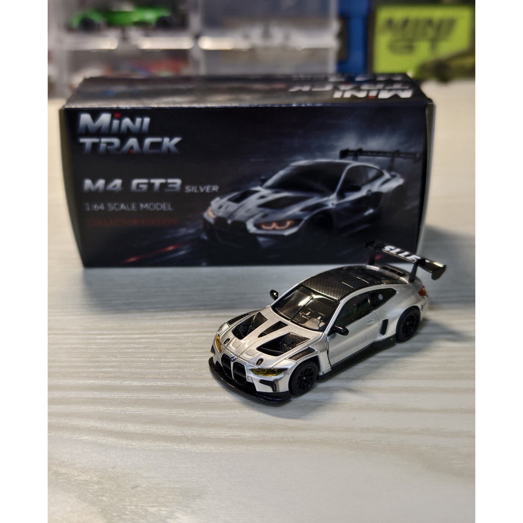 MINITRACK 1:64 BMW M4 GT3 Racing Car Model Diecast Metal Base Carbon Silver