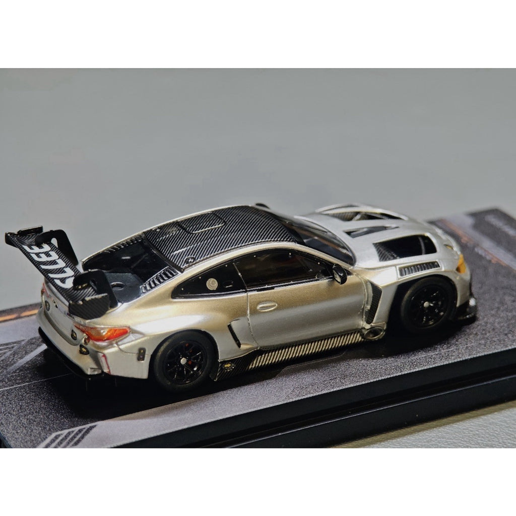 MINITRACK 1:64 BMW M4 GT3 Racing Car Model Diecast Metal Base Carbon Silver