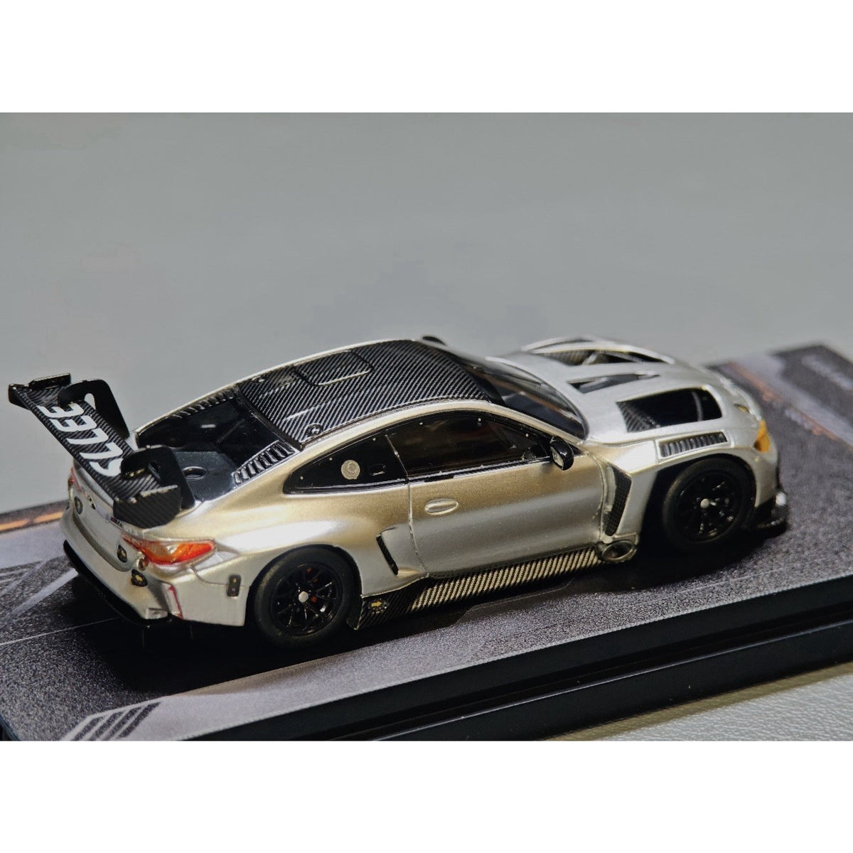 MINITRACK 1:64 BMW M4 GT3 Racing Car Model Diecast Metal Base Carbon Silver
