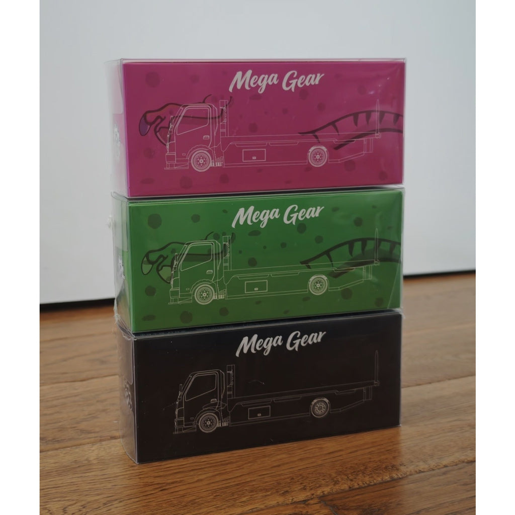 Mega Gear 1:64 Dinosaur H300 Custom Tow Flatbed Truck GREEN PINK BLACK SET