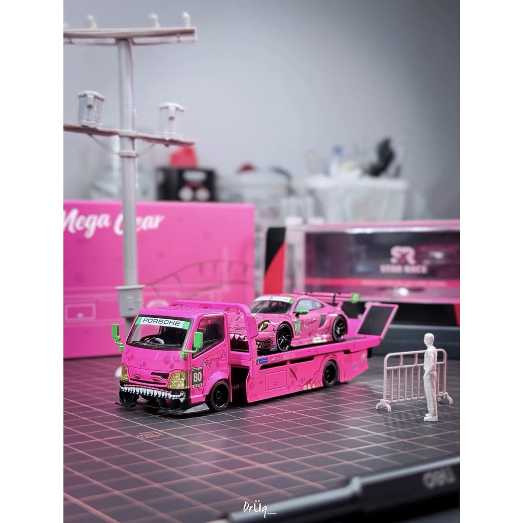 MG 1:64 H300 Custom Tow Flatbed Truck Dinosaur Model Diecast Metal pink US SHIP!