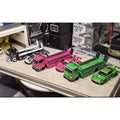 Mega Gear 1:64 Dinosaur H300 Custom Tow Flatbed Truck GREEN PINK BLACK SET