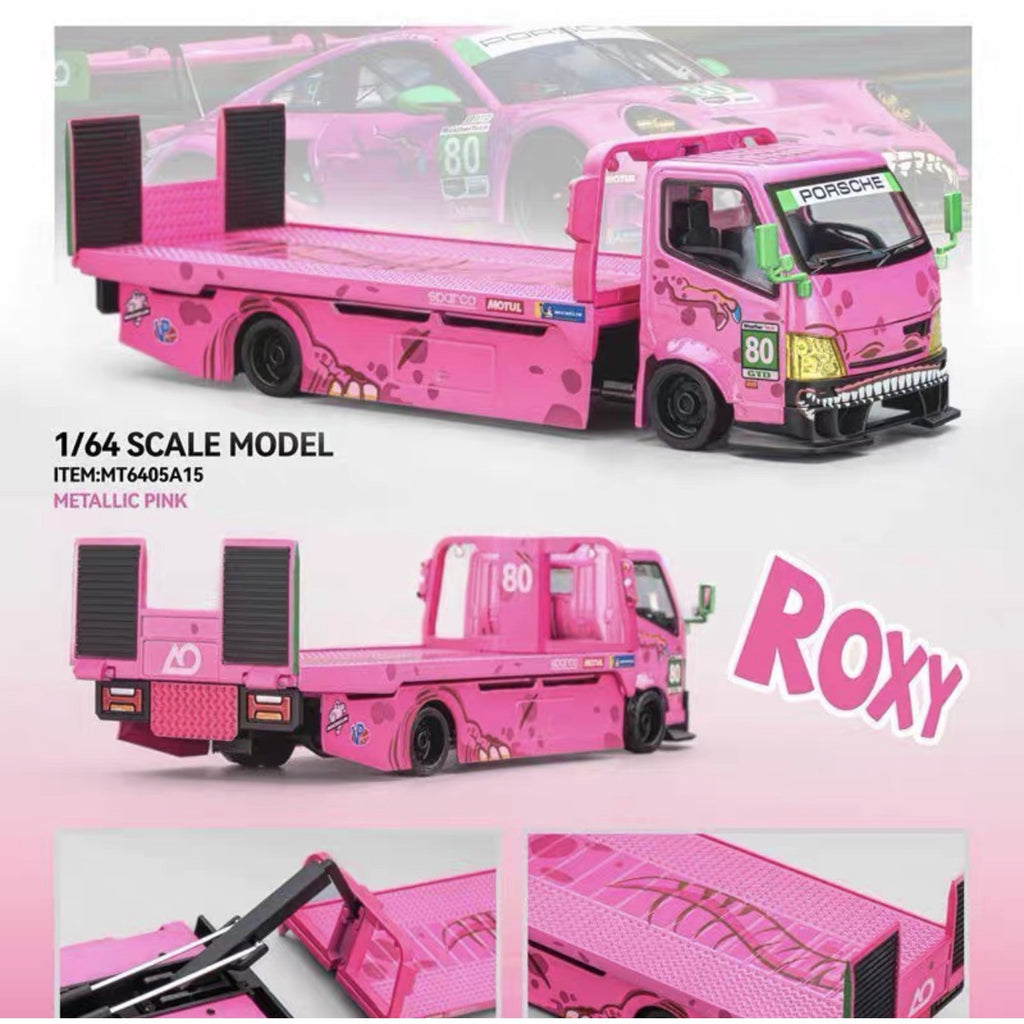 MG 1:64 H300 Custom Tow Flatbed Truck Dinosaur Model Diecast Metal pink US SHIP!