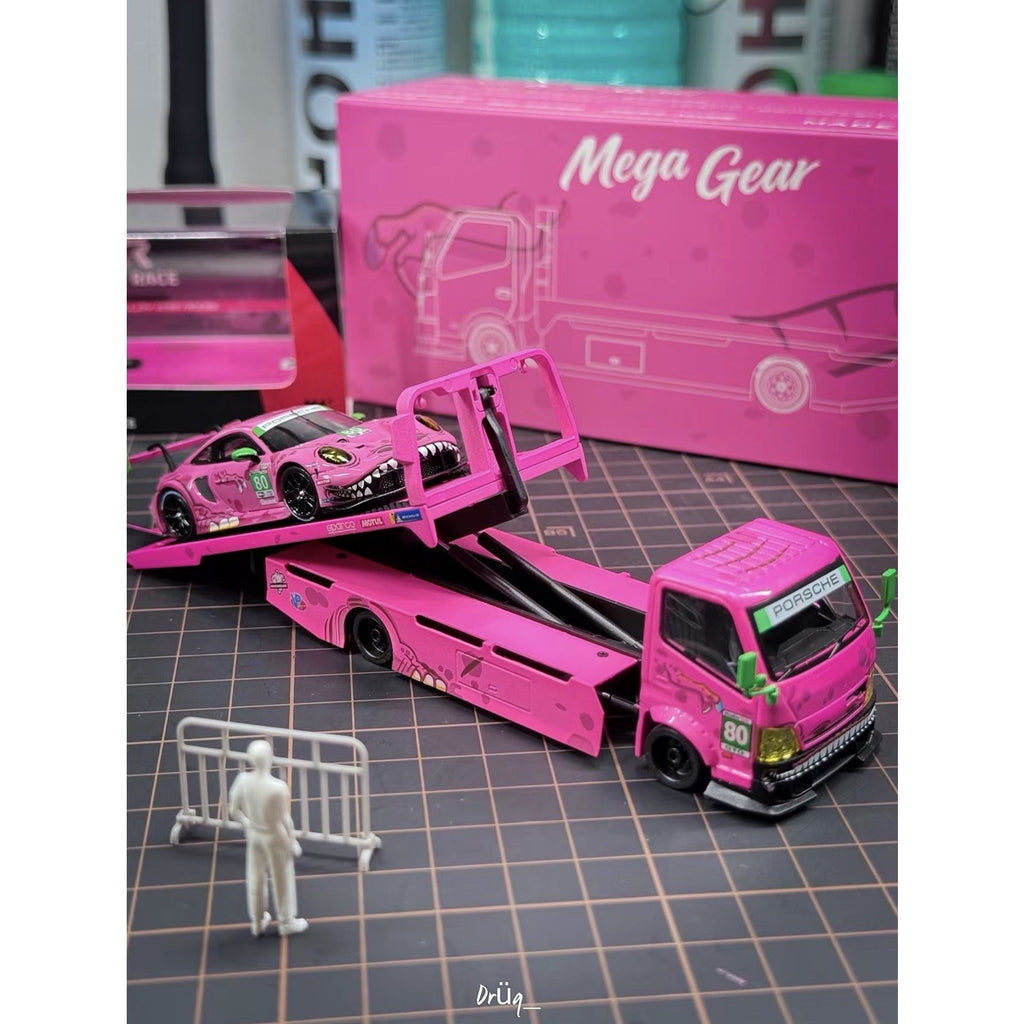 MG 1:64 H300 Custom Tow Flatbed Truck Dinosaur Model Diecast Metal pink US SHIP!