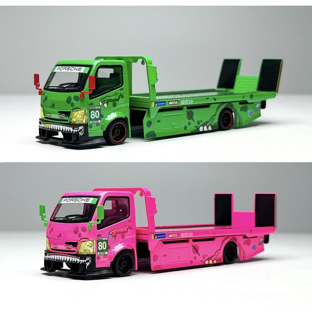MG 1:64 H300 Custom Tow Flatbed Truck Dinosaur Model Diecast Metal pink US SHIP!