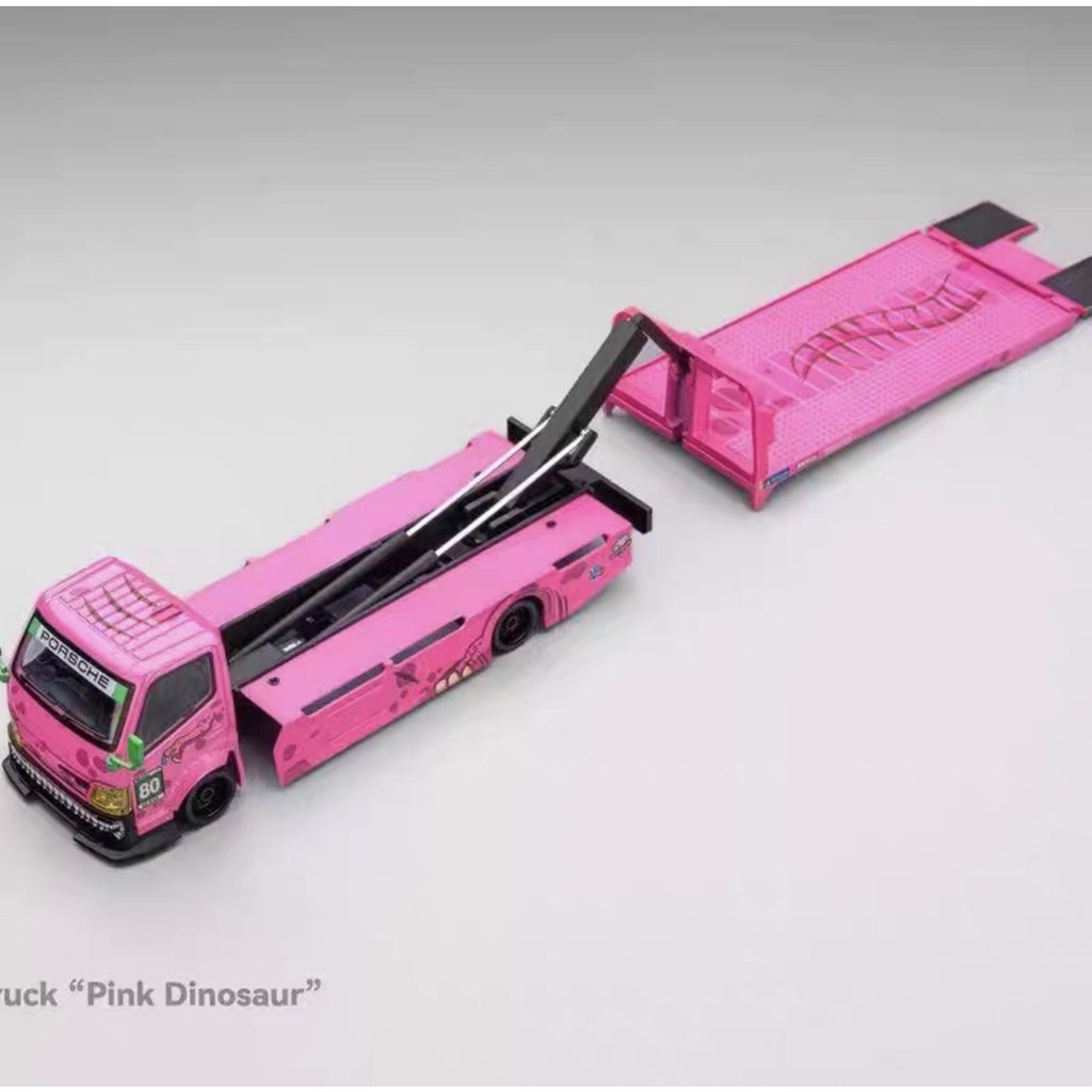 MG 1:64 H300 Custom Tow Flatbed Truck Dinosaur Model Diecast Metal pink US SHIP!