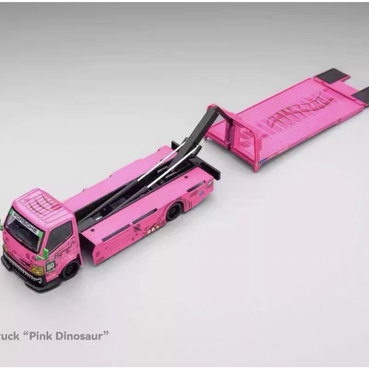 MG 1:64 H300 Custom Tow Flatbed Truck Dinosaur Model Diecast Metal pink US SHIP!