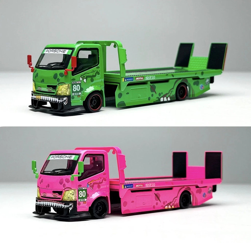 MG 1:64 H300 Custom Tow Flatbed Truck Dinosaur Model Diecast Metal pink