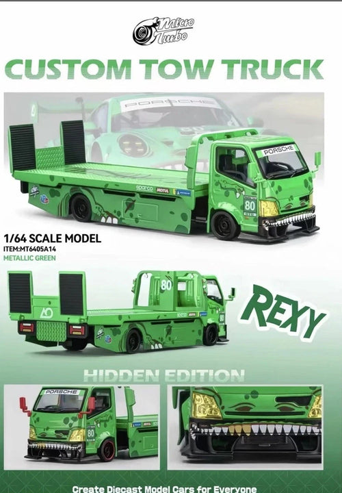 MG 1:64 H300 Custom Tow Flatbed Truck Dinosaur Model Diecast Metal pink