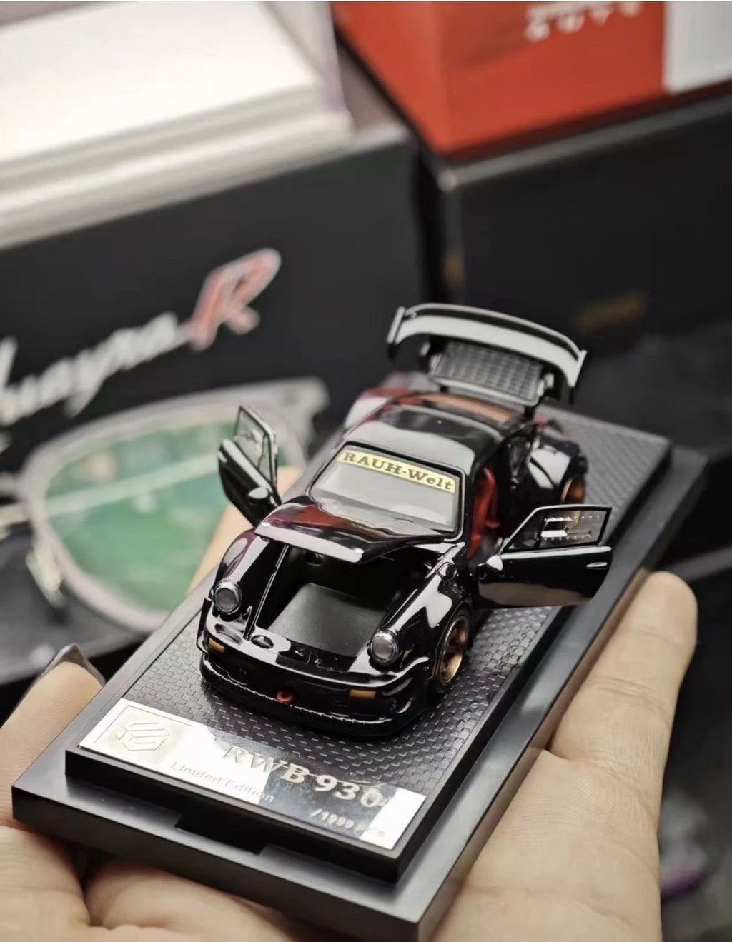 FG RWB 930 Porsche 911 Black fully opening doors and engine 1/64 scale
