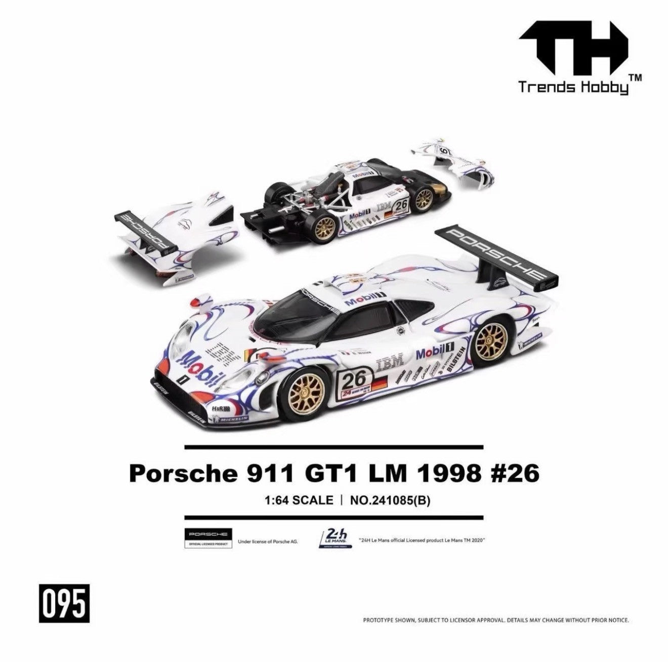 TH 1:64 White 1998 911 Gt1 LM #26 Racing Sports Model Diecast Metal Car