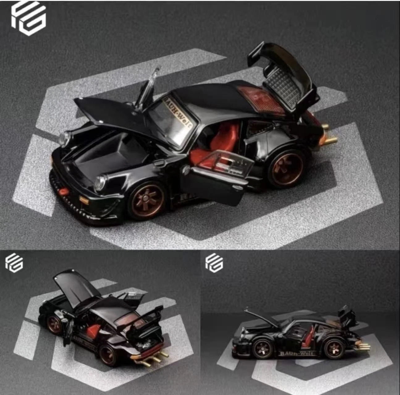 FG RWB 930 Porsche 911 Black fully opening doors and engine 1/64 scale