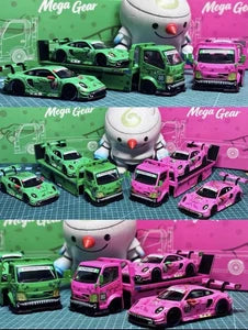 MG 1:64 H300 Custom Tow Flatbed Truck Dinosaur Model Diecast Metal pink