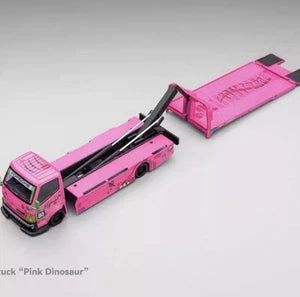 MG 1:64 H300 Custom Tow Flatbed Truck Dinosaur Model Diecast Metal pink